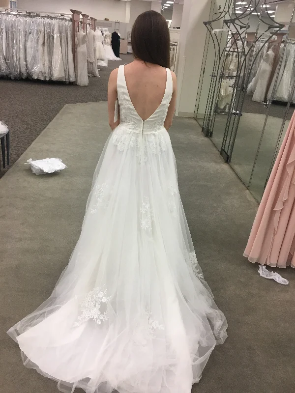 Overstock David's Bridal Mikado and Tulle V-Neck