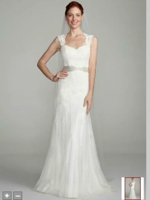 Online Only David's Bridal Cap Sleeve Lace Trumpet