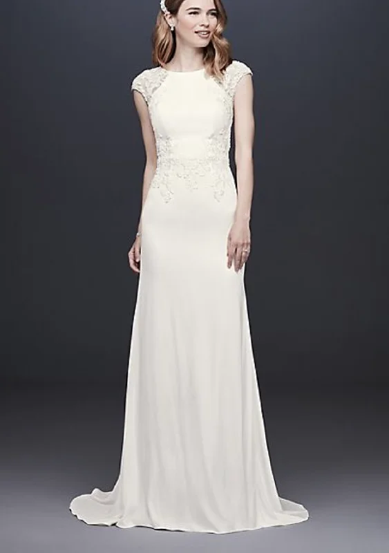 Price Rollback David's Bridal Cap Sleeve Crepe Sheath