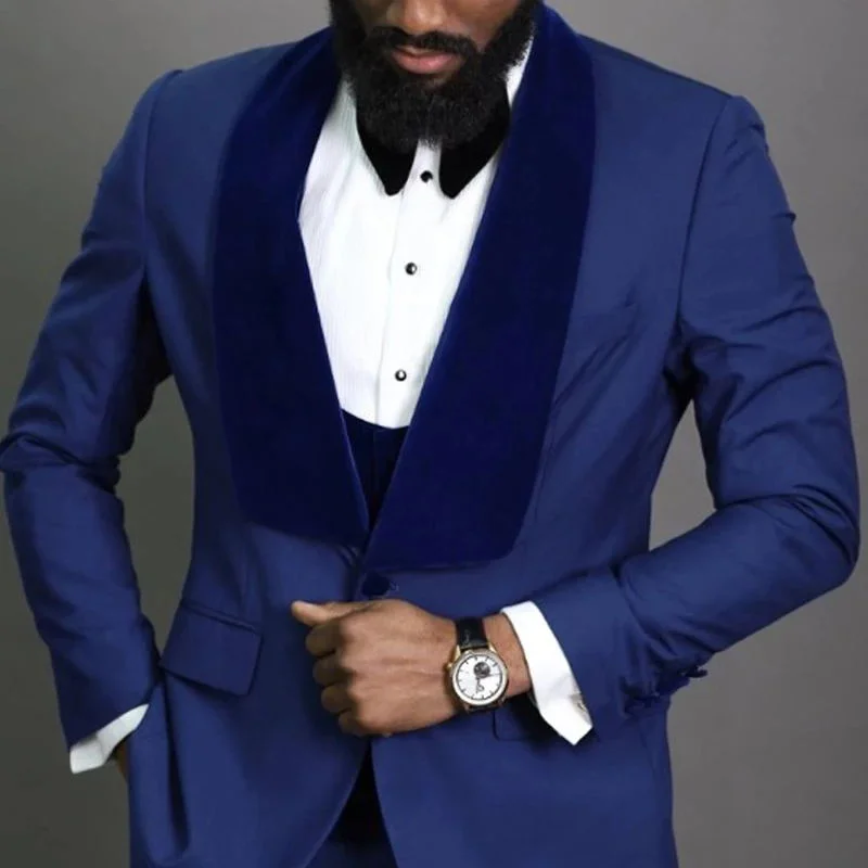 Quick Sale 3 Pieces Men Suits Tailor-Made Solid Color Slim Fit Royal Blue Velvet Blazer Vest Pants Single Breasted Wedding Business Groom Quick Sale 3 Pieces Men Suits Tailor-Made Solid Color Slim Fit Royal Blue Velvet Blazer Vest Pants Single Breasted Wedding Business Groom