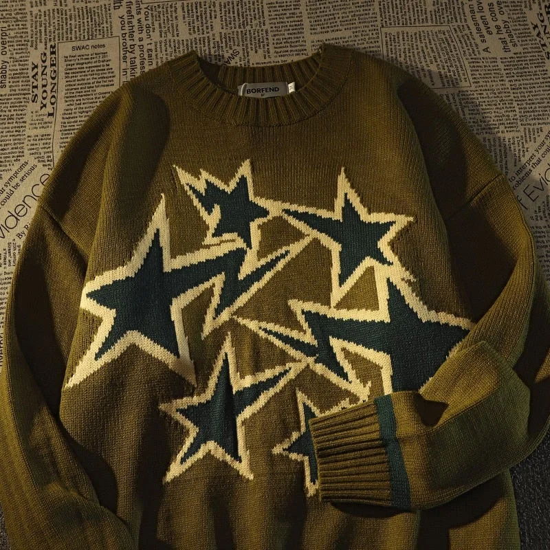 Final Sale American Retro High Street Star Sweater Men Women Winter New Loose Korean Version Of The Lazy Wind Knitted Jacket Pullover Tops Final Sale American Retro High Street Star Sweater Men Women Winter New Loose Korean Version Of The Lazy Wind Knitted Jacket Pullover Tops