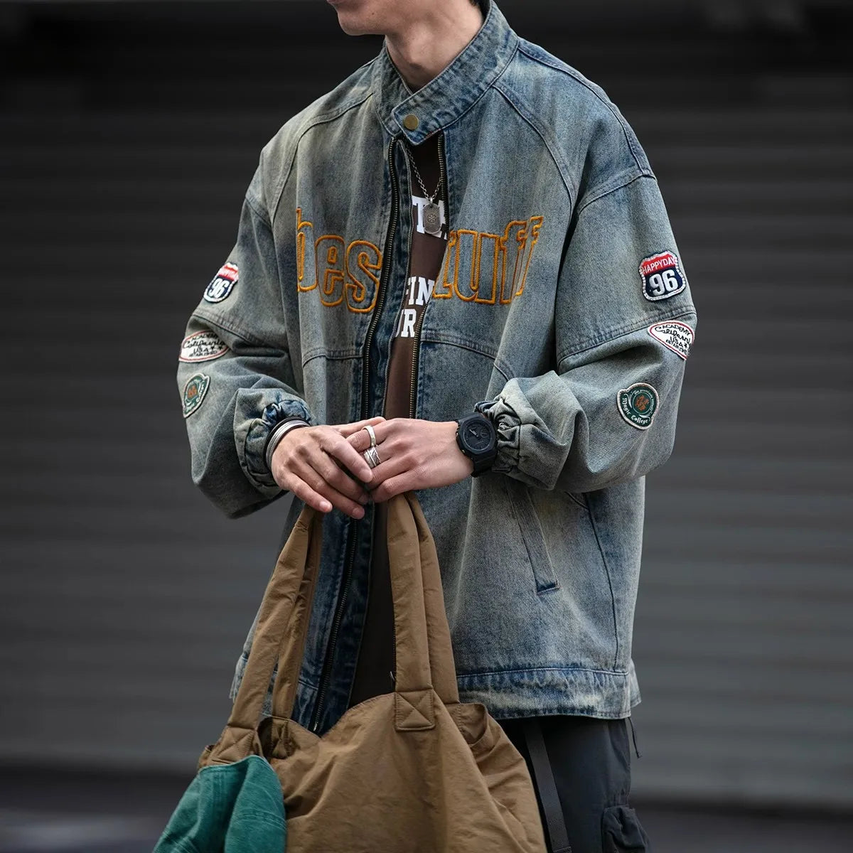 Blowout Sale American Vintage Denim Jacket for Men Spring Heavy Industry Loose Letter Embroidery Coat Unisex Varsity Casual Baseball Outwear