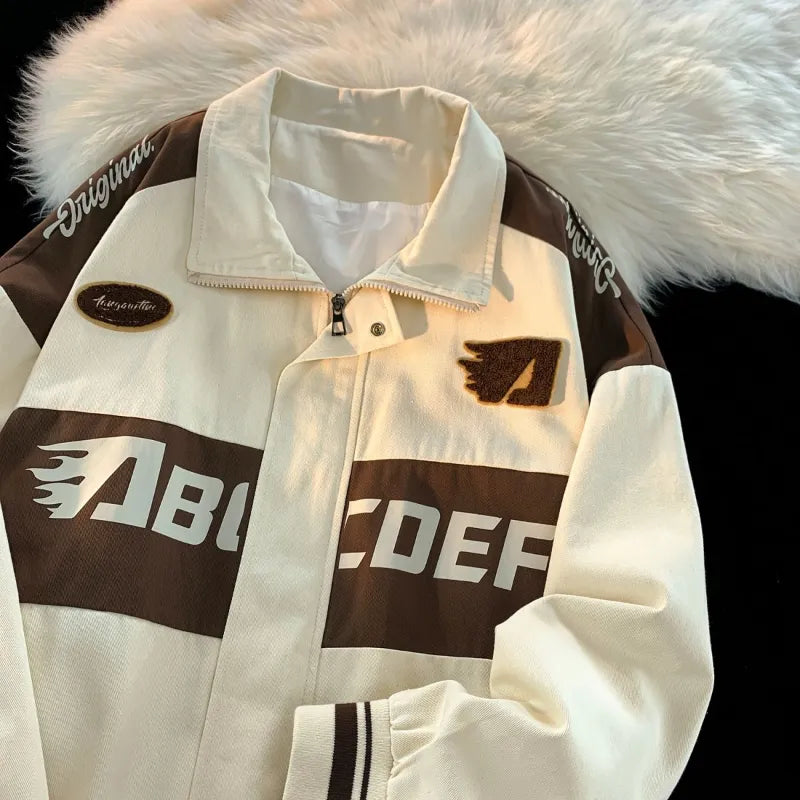 Inventory Reduction American Vintage Racing Jacket Men Cycling Lapel Jacket Women BF Letter Varsity Coat Oversize High Street Vibe Baseball Uniform