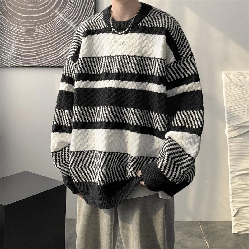 Bargain Prices Awakecrm Korean Fashion Patchwork Striped Round Neck Sweater Men Autumn and Winter Thick Sweater Harajuku Loose Retro Japanese Pullover Bargain Prices Awakecrm Korean Fashion Patchwork Striped Round Neck Sweater Men Autumn and Winter Thick Sweater Harajuku Loose Retro Japanese Pullover