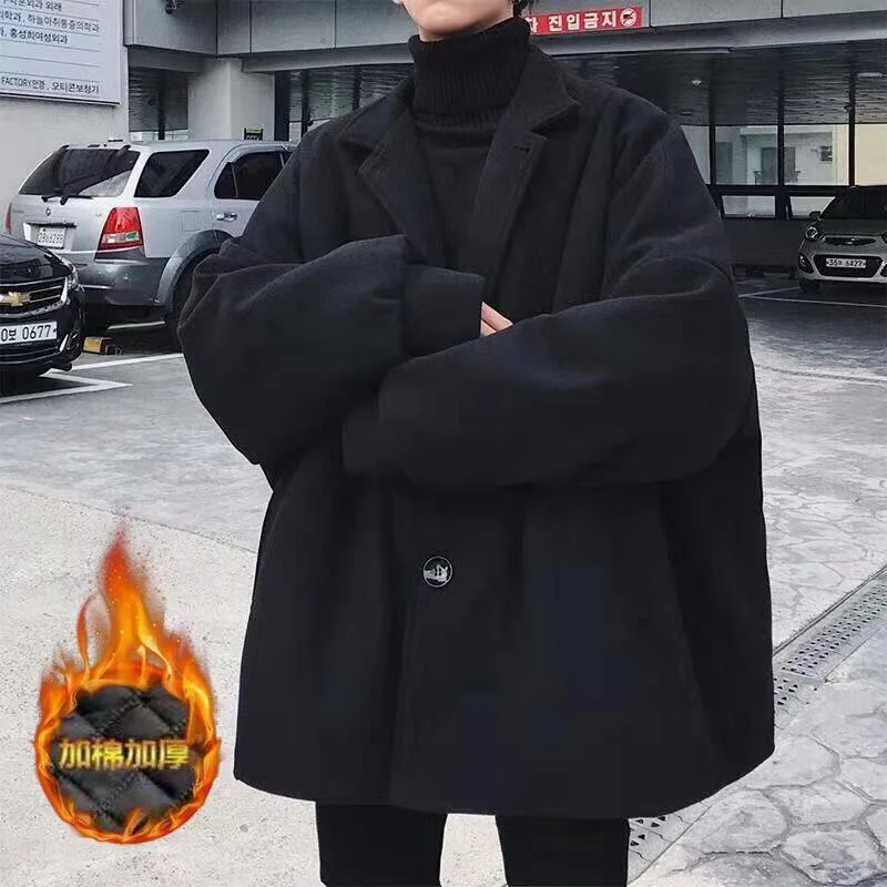 Early Access awakecrm Men's Black Coats Windbreaker Trend Parkas Loose Winter Snow Jackets Thickening Woollen Blends In Warm Cotton-padded Clothes Early Access awakecrm Men's Black Coats Windbreaker Trend Parkas Loose Winter Snow Jackets Thickening Woollen Blends In Warm Cotton-padded Clothes