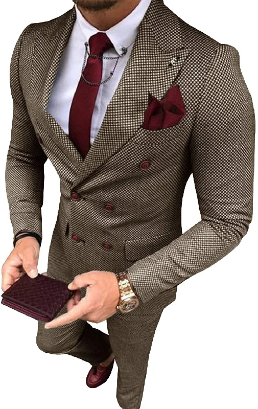 Discount Deals Awakecrm   Men's Business Suits 2 Pieces Double Breasted Regular Fit Notch Lapel Plaid Wool Prom Tuxedos For Wedding (Blazer+Pants)