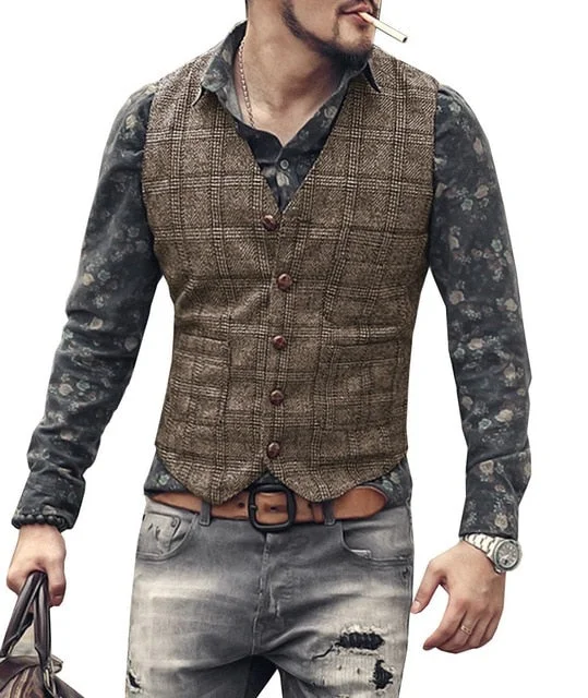 Don't Wait awakecrm mens suit vests men brown black waistcoat vest man plaid steampunk jacket striped tweed v-neck slim fit gilet wedding clothing Don't Wait awakecrm mens suit vests men brown black waistcoat vest man plaid steampunk jacket striped tweed v-neck slim fit gilet wedding clothing