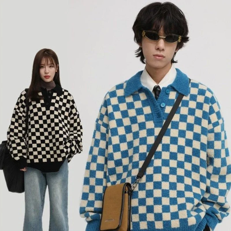 Daily Specials Awakecrm Plaid Sweaters Men Retro Chic Oversize V-neck Long Sleeve Knitted Sweaters Outerwear Harajuku High Street Couple Pllover Daily Specials Awakecrm Plaid Sweaters Men Retro Chic Oversize V-neck Long Sleeve Knitted Sweaters Outerwear Harajuku High Street Couple Pllover
