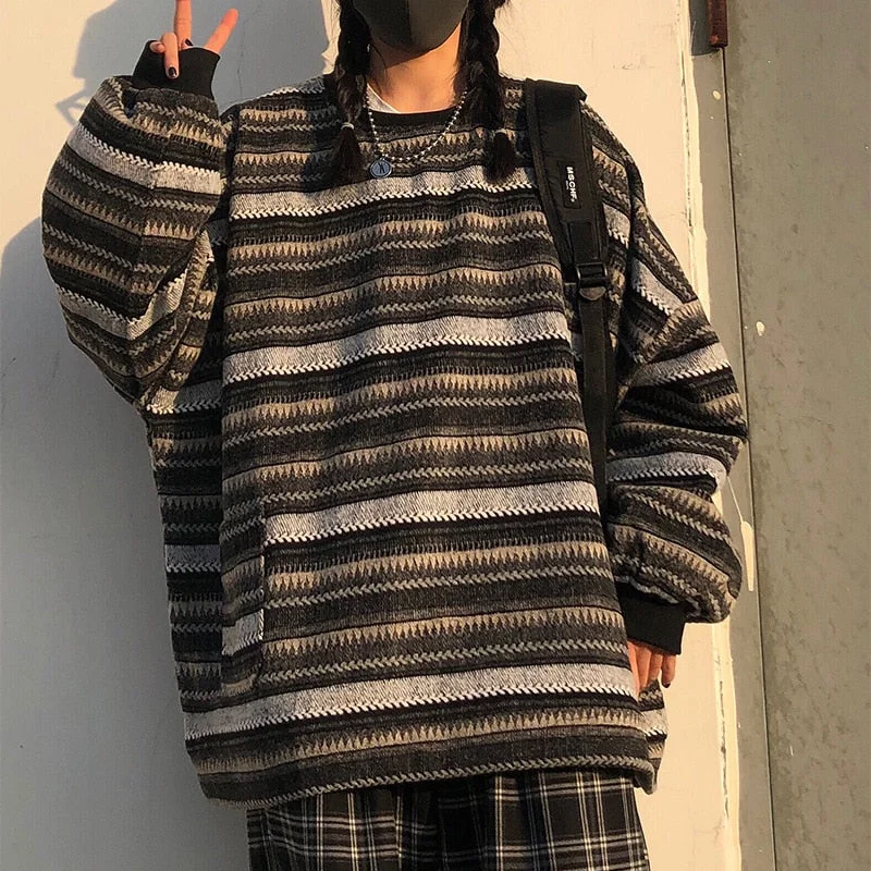 Online Specials Awakecrm Pullovers Women Men Autumn Retro Striped Oversize Sweater Hip Pop Ulzzang Bf Unisex Knit Sweater Japanese Jumper Couples Tops Online Specials Awakecrm Pullovers Women Men Autumn Retro Striped Oversize Sweater Hip Pop Ulzzang Bf Unisex Knit Sweater Japanese Jumper Couples Tops