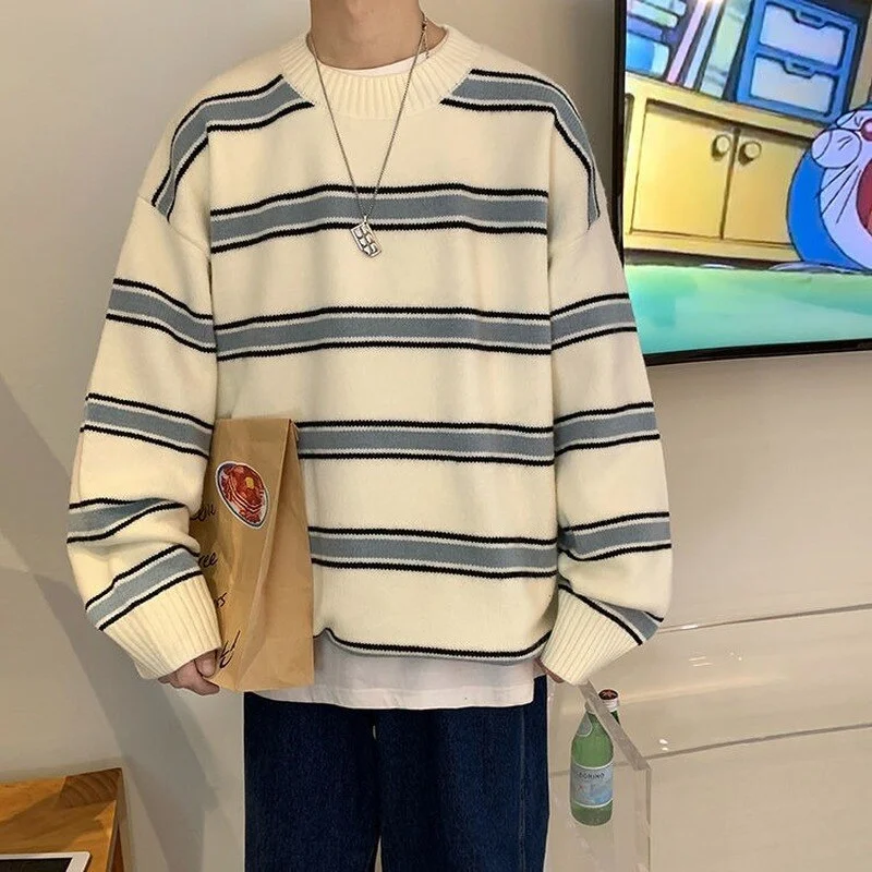 Can't Be Beat Awakecrm Striped Sweater Men Round Neck Winter Pullover Sweater Korean Fashion Harajuku Loose Wild Long Sleeve Sweater Oversize Can't Be Beat Awakecrm Striped Sweater Men Round Neck Winter Pullover Sweater Korean Fashion Harajuku Loose Wild Long Sleeve Sweater Oversize