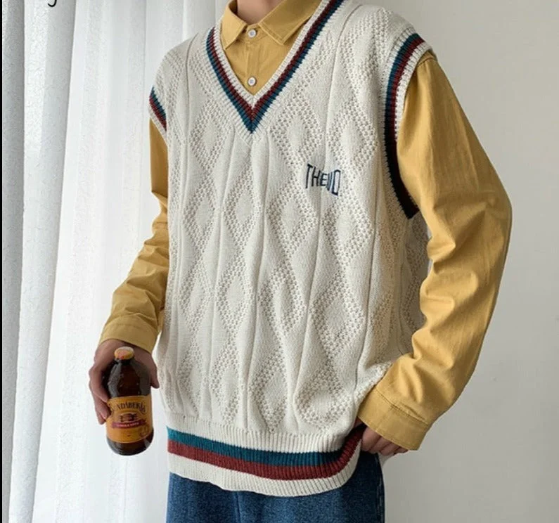 Closeout Awakecrm Sweater Vest Men Letter Printed BF V-neck 2XL Oversize Mens Vests Preppy Style Chic Daily Streetwear Leisure Retro Knitted New Closeout Awakecrm Sweater Vest Men Letter Printed BF V-neck 2XL Oversize Mens Vests Preppy Style Chic Daily Streetwear Leisure Retro Knitted New