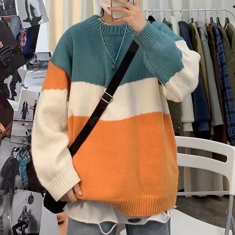 One-DAY Sale Awakecrm Winter Mens Oversized Sweater Patchwork Korean Fashion Harajuku Casual Couple Pullovers Round Neck Long Sleeve Sweater Men One-DAY Sale Awakecrm Winter Mens Oversized Sweater Patchwork Korean Fashion Harajuku Casual Couple Pullovers Round Neck Long Sleeve Sweater Men