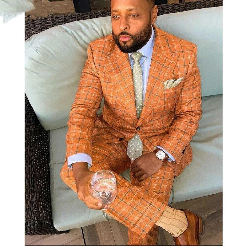 Reduced Prices Gentle Orange Plaid Men Suit 2 Pieces Slim Fit Tailor-Made Blazer Pants Single Breasted Wedding Groom Work Wear Causal Tailored Reduced Prices Gentle Orange Plaid Men Suit 2 Pieces Slim Fit Tailor-Made Blazer Pants Single Breasted Wedding Groom Work Wear Causal Tailored