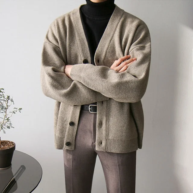 Weekend Deal Awakecrm men's autumn and winter thick cardigan sweater Korean fashion kintwear V collar single breasted vintage clothes 9Y4760 Weekend Deal Awakecrm men's autumn and winter thick cardigan sweater Korean fashion kintwear V collar single breasted vintage clothes 9Y4760