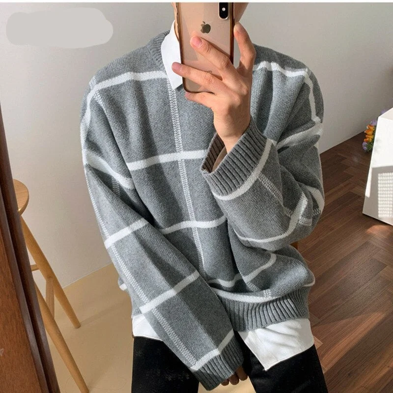YEAR-End Clearance Awakecrm men's wear plaid sweater autumn witner new Korean style loose pullover knitted tide tops all-mtch cintage YEAR-End Clearance Awakecrm men's wear plaid sweater autumn witner new Korean style loose pullover knitted tide tops all-mtch cintage
