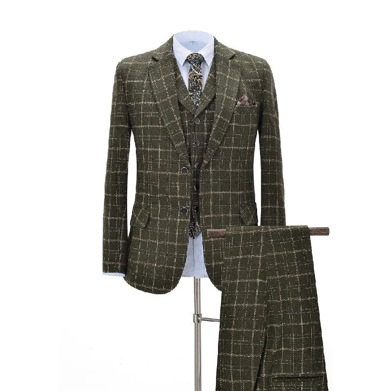 Stock Clearance Men Suits 3 Pieces Slim Fit Business Suits Groom Army Green Noble Plaid Wool Tuxedos for Formal Wedding suit(Blazer+Pants+Vest) Stock Clearance Men Suits 3 Pieces Slim Fit Business Suits Groom Army Green Noble Plaid Wool Tuxedos for Formal Wedding suit(Blazer+Pants+Vest)