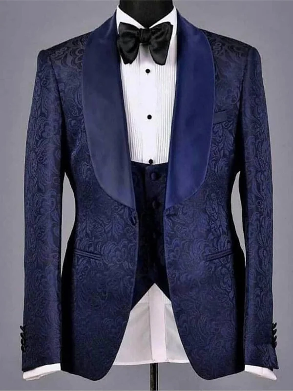 Low Prices Men's Suit 3 Pieces Jacquard Blazer Vest Black Pants One Button Sheer Satin Lapel Business Wedding Groom Tailored Costume Homme Low Prices Men's Suit 3 Pieces Jacquard Blazer Vest Black Pants One Button Sheer Satin Lapel Business Wedding Groom Tailored Costume Homme