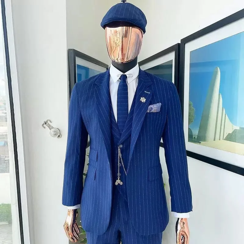 New Markdowns Navy New Men Suits 3 Pieces Blazer Vest Pants One Button Pinstripes Tuxedo Fashion Fashion Wedding Formal Work Causal Tailored New Markdowns Navy New Men Suits 3 Pieces Blazer Vest Pants One Button Pinstripes Tuxedo Fashion Fashion Wedding Formal Work Causal Tailored