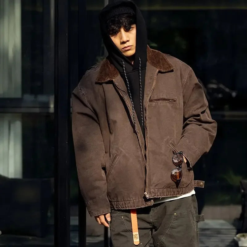 Savings Bonanza Spring Autumn New Workwear Jacket Men's American Retro Versatile Cargo Jacket Fashion Men's Vintage Zipper Lapel Coat Savings Bonanza Spring Autumn New Workwear Jacket Men's American Retro Versatile Cargo Jacket Fashion Men's Vintage Zipper Lapel Coat