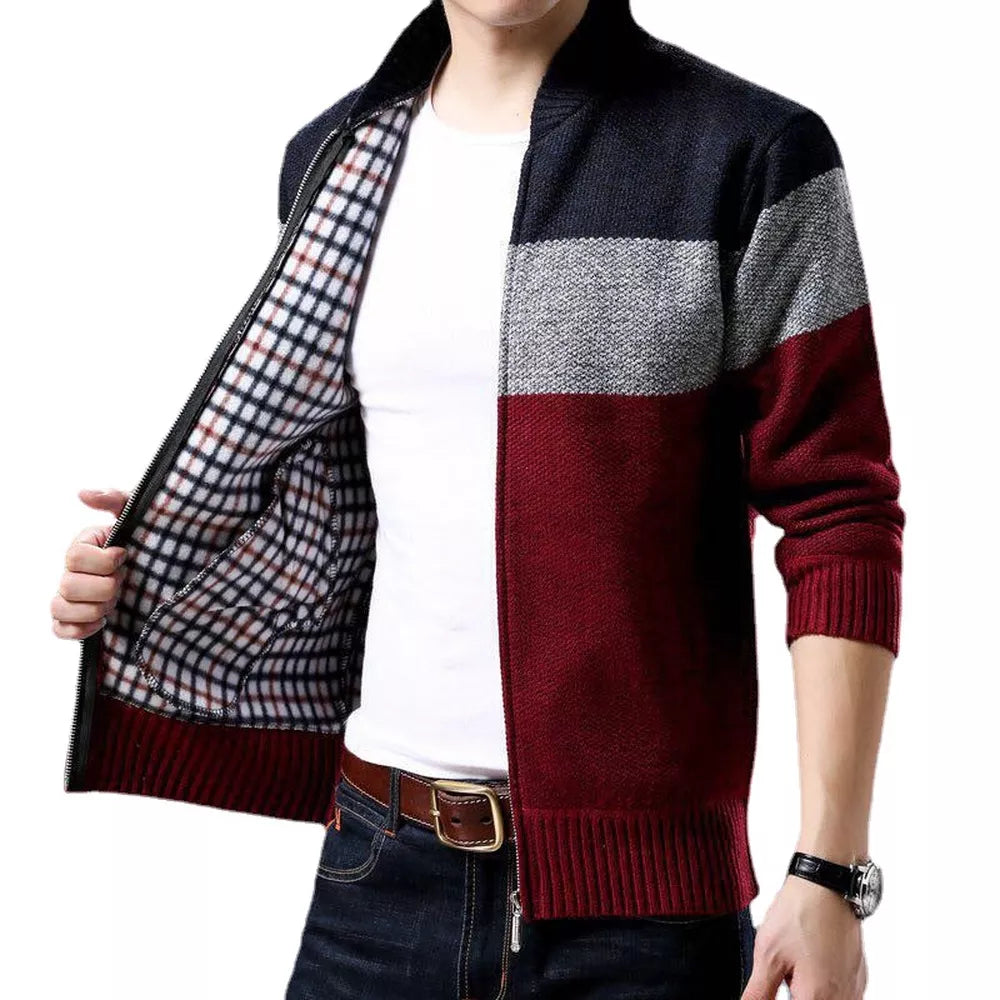 Super Sale Spring Winter New Men's Cardigan Single-Breasted Fashion Knit Plus Size Sweater Stitching Colorblock Stand Collar Coats Jackets Super Sale Spring Winter New Men's Cardigan Single-Breasted Fashion Knit Plus Size Sweater Stitching Colorblock Stand Collar Coats Jackets