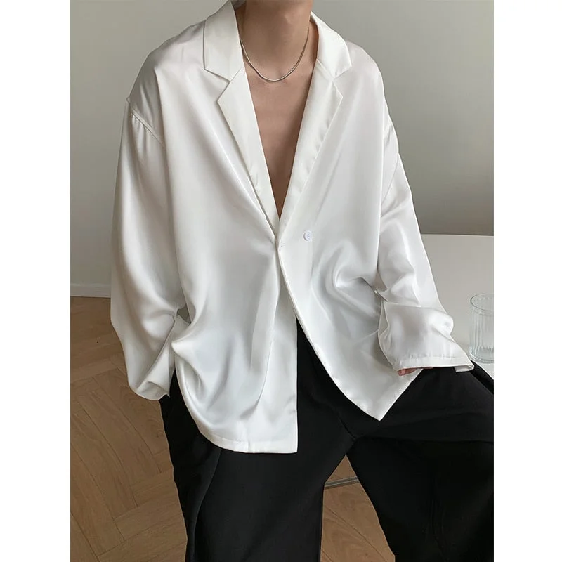 Massive Deals Summer Black White Silk Blazer Men's Fashion Business Society Mens Suit Jacket Korean Loose Casual Dress Jacket Men M-XL Massive Deals Summer Black White Silk Blazer Men's Fashion Business Society Mens Suit Jacket Korean Loose Casual Dress Jacket Men M-XL