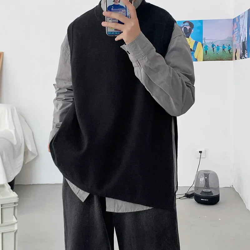 TIME-Limited Offer Sweater Vest Men Trendy Spring Outerwear Korean Style Loose Sleeveless Side-slit Black Simple Daily Clothing Chandails Harajuku TIME-Limited Offer Sweater Vest Men Trendy Spring Outerwear Korean Style Loose Sleeveless Side-slit Black Simple Daily Clothing Chandails Harajuku