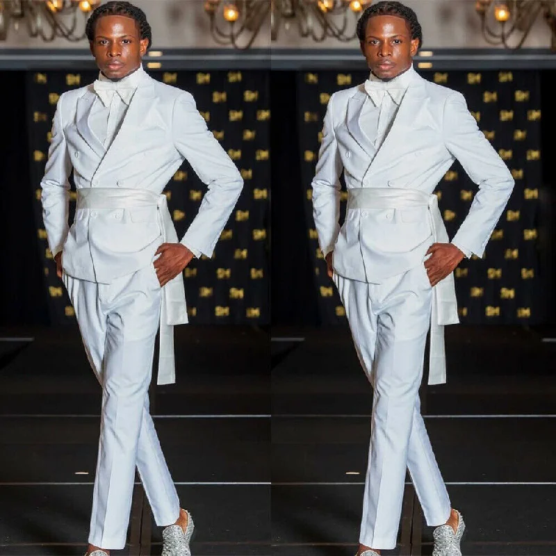 Steals and Deals White Men Suit 2 Pieces Business With Belt Blazer Pants High Fashion Slim Fit Wedding Groom Work Wear Causal Tailored Steals and Deals White Men Suit 2 Pieces Business With Belt Blazer Pants High Fashion Slim Fit Wedding Groom Work Wear Causal Tailored