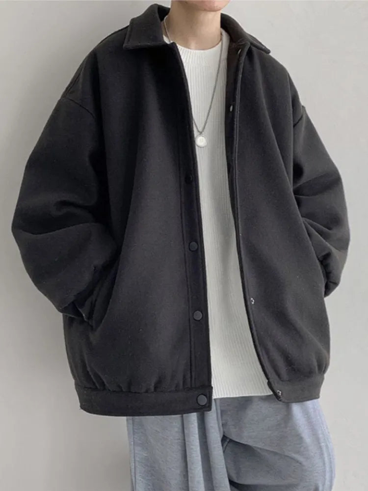 Best Bargains Winter Korean Tweed Jacket Men Oversize Thickening Lapel Woolen Coat Unisex Hong Kong Style Youth Button Up Simple Top Best Bargains Winter Korean Tweed Jacket Men Oversize Thickening Lapel Woolen Coat Unisex Hong Kong Style Youth Button Up Simple Top