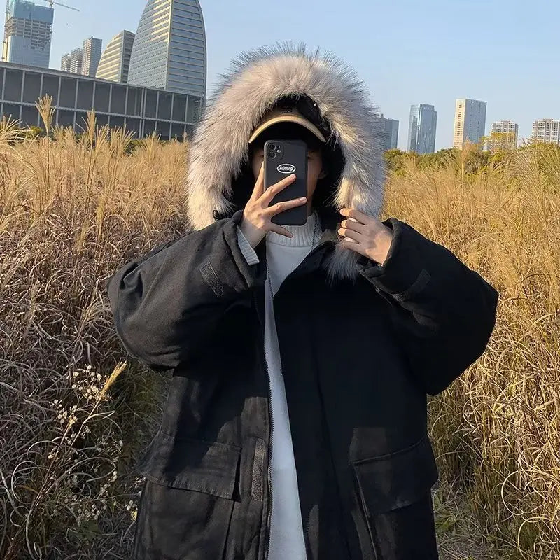 Price Buster Winter New Thicken Oversized Parkas Men Streetwear Casual Fur Collar Cargo Jacket Mens Cotton Padded Jacket Warm Down Coats
