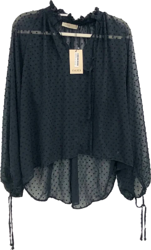 Season Finale Sale OASIS Black Sheer Polka Dot Blouse UK 12