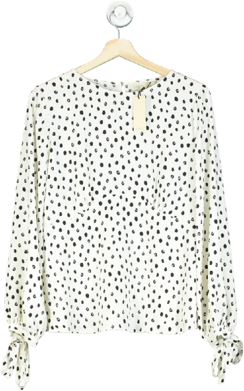 Price Drop Alert Oasis Ivory Polka Dot Printed Tie Cuff Top UK 12