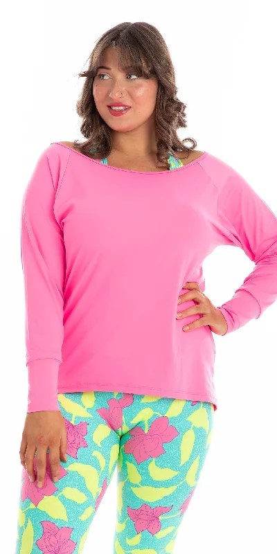 Quick Sale Pink Off The Shoulder Long Sleeve Tee