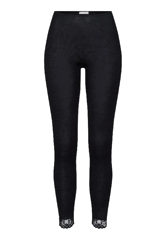 Weekend Deal Woolen Lace Wool and Silk Lace Trim Leggings | Black 70910-019