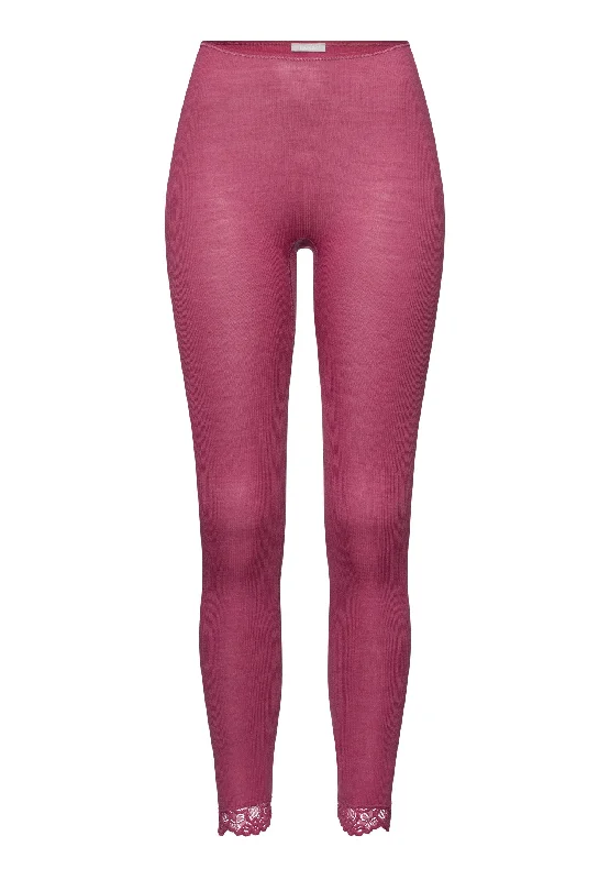 YEAR-End Sale Woolen Lace Wool and Silk Lace Trim Leggings | Rose Wine 70910-2414