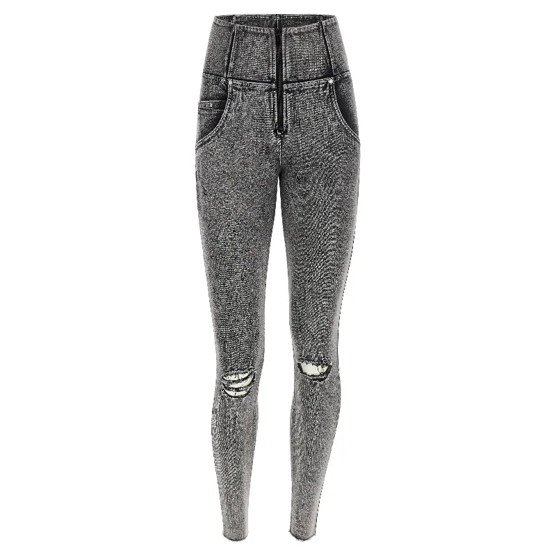 Limited Time Freddy Wrap Up High Waist Ripped Jean Push Grey