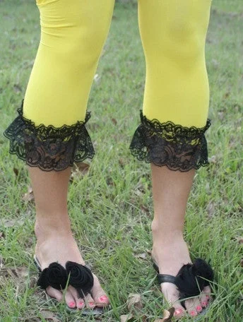 Stock Clearance GUG Originals - Leggings with Black Lace Ruffle Bottoms in Assorted Colors Stock Clearance GUG Originals - Leggings with Black Lace Ruffle Bottoms in Assorted Colors