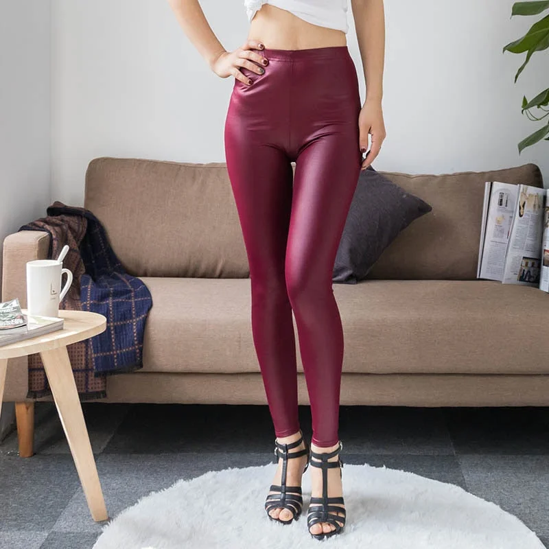 Can't Miss High Waist Faux Leather Sexy Thin Black women  Leggings Stretchy Push Up Leggings Plus Size