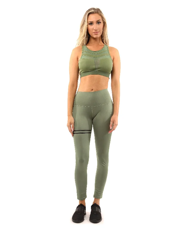 Midnight Sale Huntington Set - Leggings & Sports Bra - Olive Green