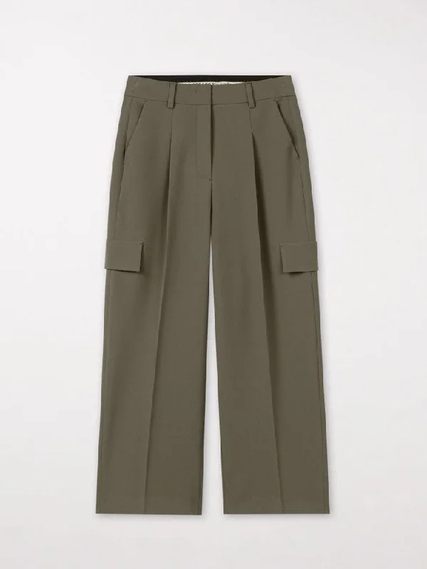 Savings Event Luisa Cerano Cargo Trousers with Front Pleat Greyish Khaki