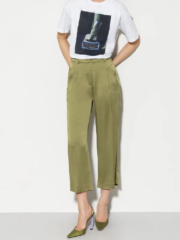 The Best Prices Luisa Cerano Satin Wide Leg Trousers Moss Green