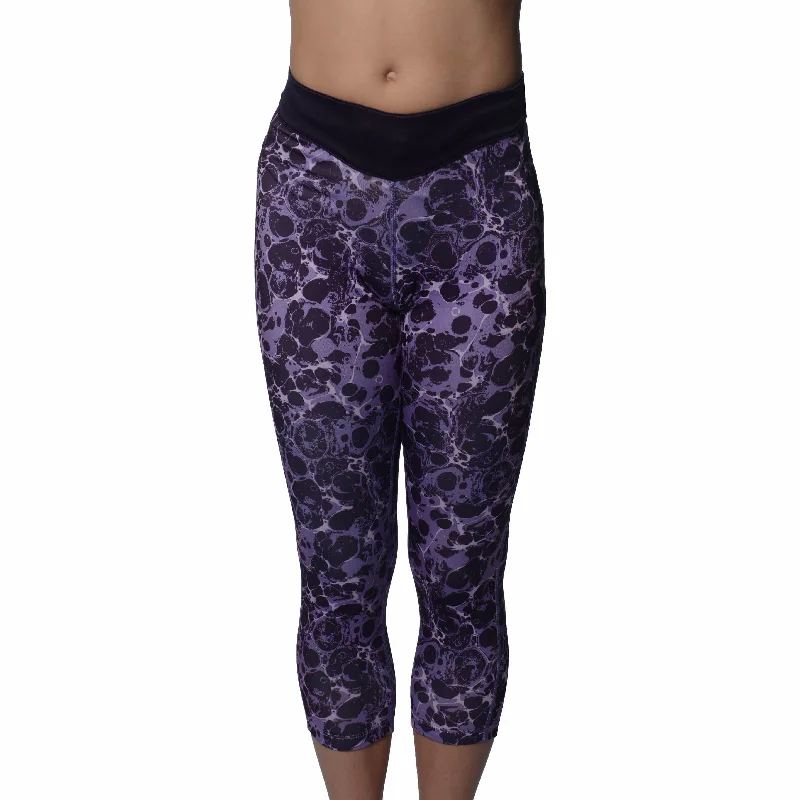 Season Finale Sale More Mile Printed Womens 3/4 Capri Running Tights - Purple