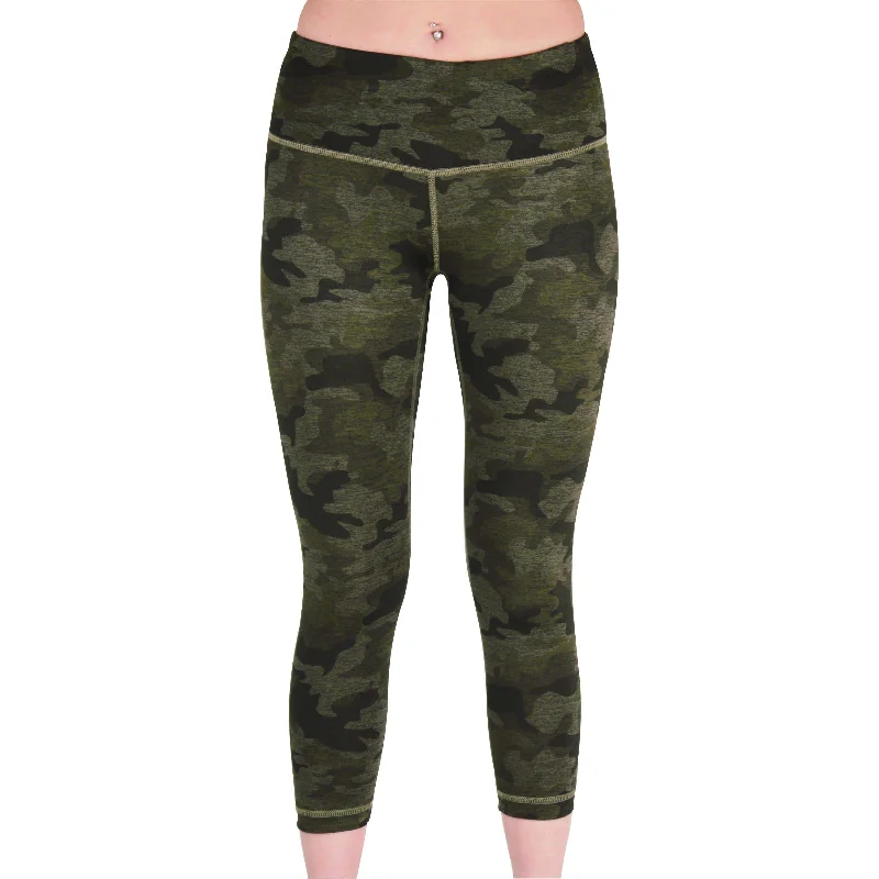 Special Price More Mile Reversible Graphic Womens 3/4 Capri Running Tights - Green