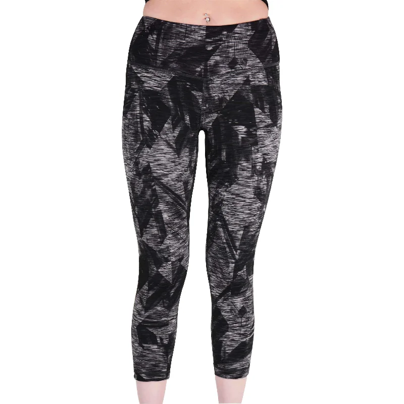 Super Sale More Mile Reversible Graphic Womens 3/4 Capri Running Tights - Grey
