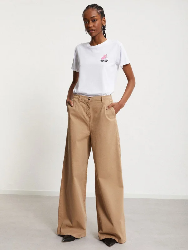 Daily Deals Ottod'Ame Cotton Palazzo Trousers Camel