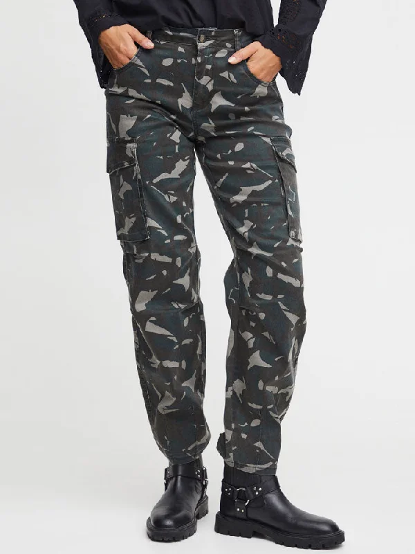 Can't Miss Pulz PzLian Cargo Trousers Blue & Black Camouflage