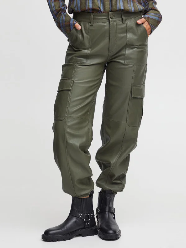 Bonus Savings Pulz PzRobin Leather Cargo Trousers Khaki