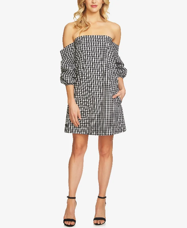 Limited Time Offer 1.State Off The Shoulder Gingham Cascade Dress
