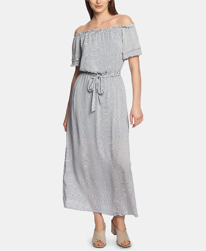 Final Clearance 1.State Off The Shoulder Pinstriped Maxi Dress