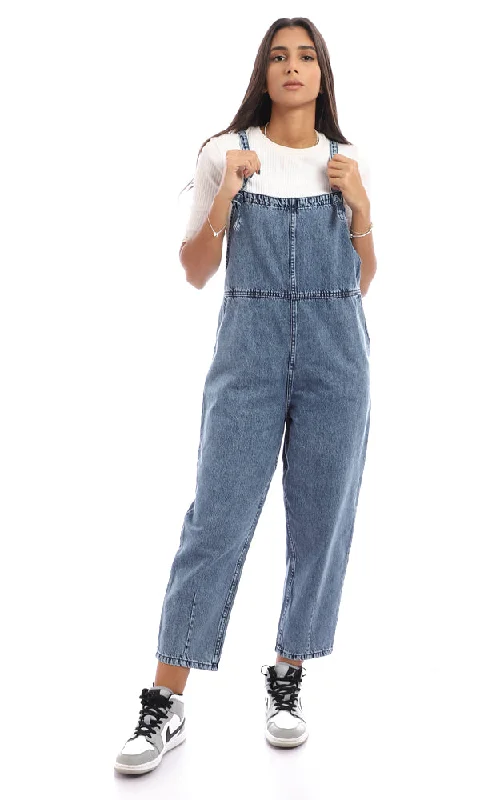 Limited Quantity 94799 Casual Denim Cotton Jumpsuit - Standard Blue