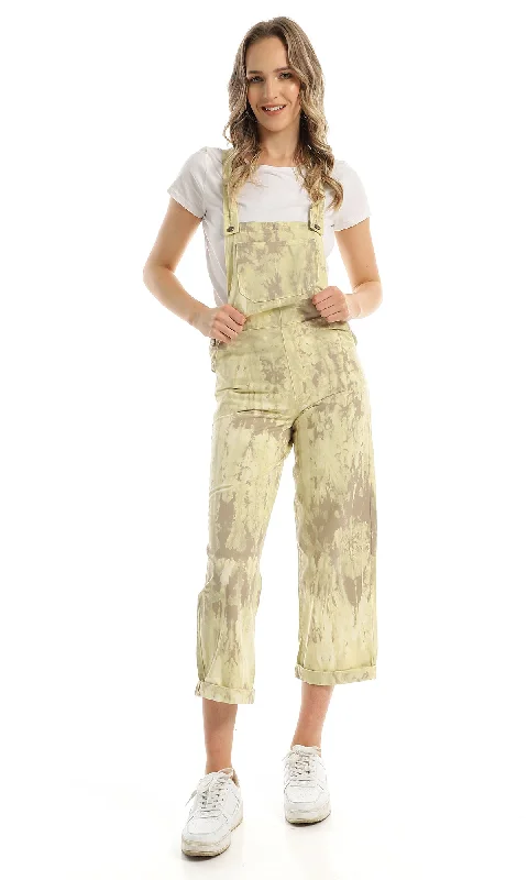 Price Slash 97111 Tie Dye Wide Leg Yellow & Light Brown Denim Jumpsuit